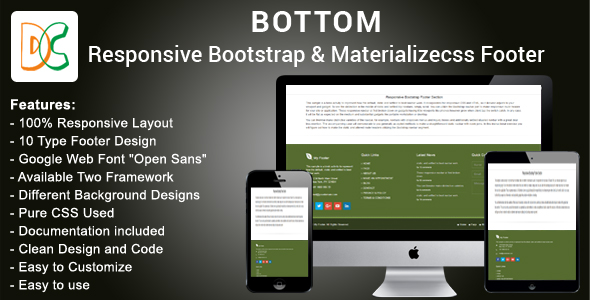 Bottom - Bootstrap 3
                                    and Materializecss Footer