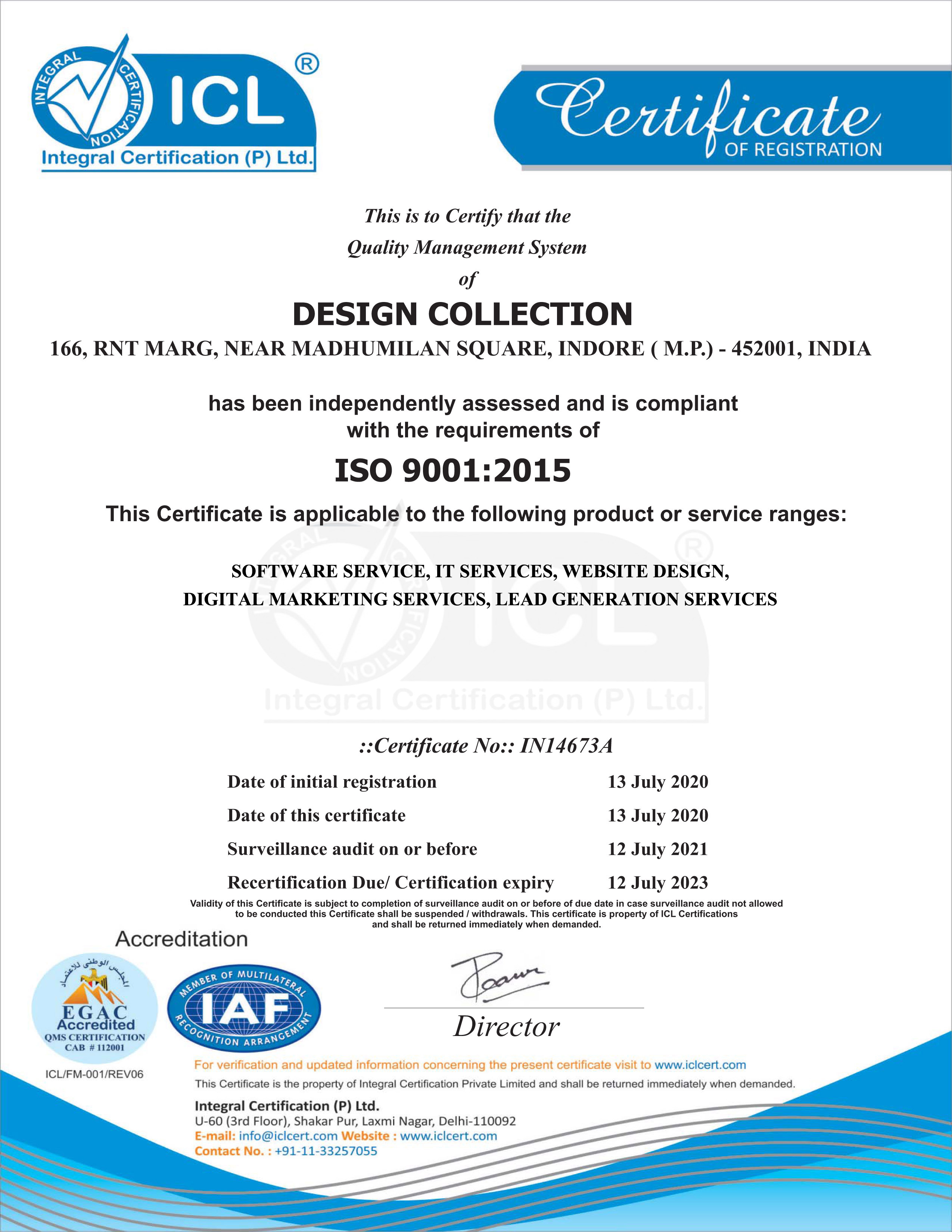 ISO 9001:2015 Certification of Registration)