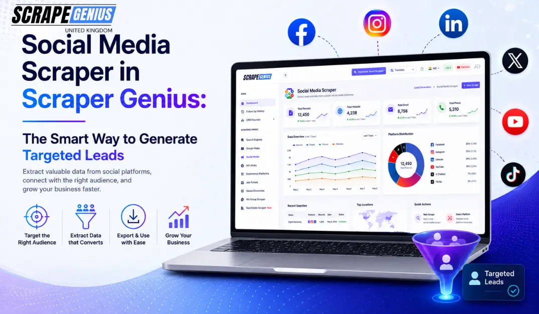Use Scraper Genius Social Media Scraper to collect targeted business leads, extract valuable social media data, and accelerate your lead generation efforts.