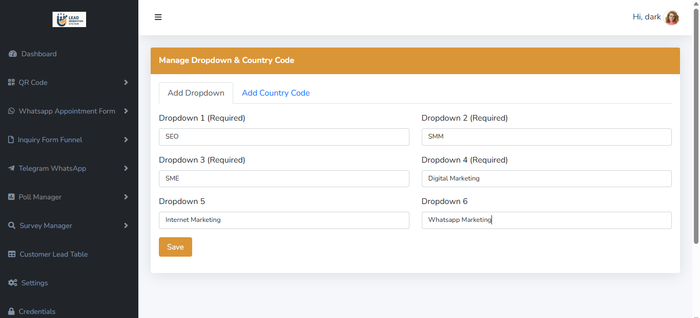 Funnel Dropdown and Country Code