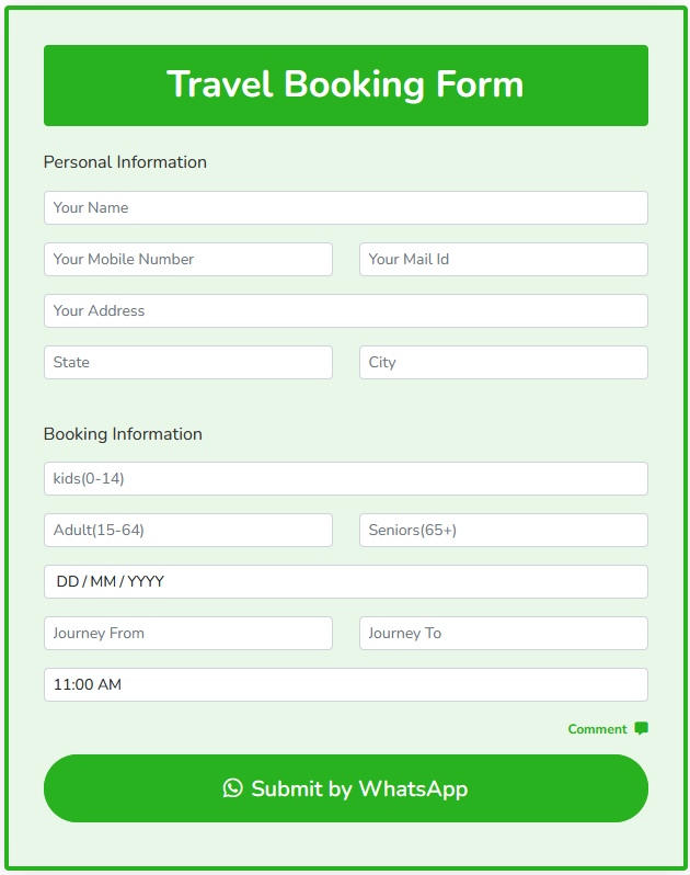 Travel Booking Form